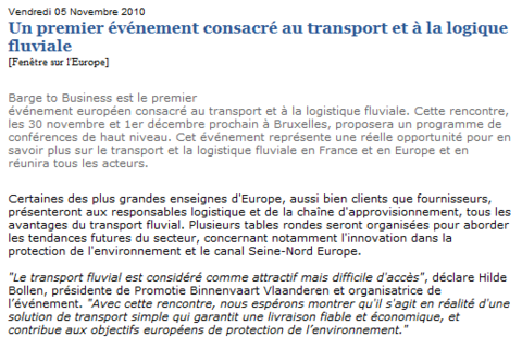 Barge to Business&nbsp;: Bruxelles le 30/11et le 01/12